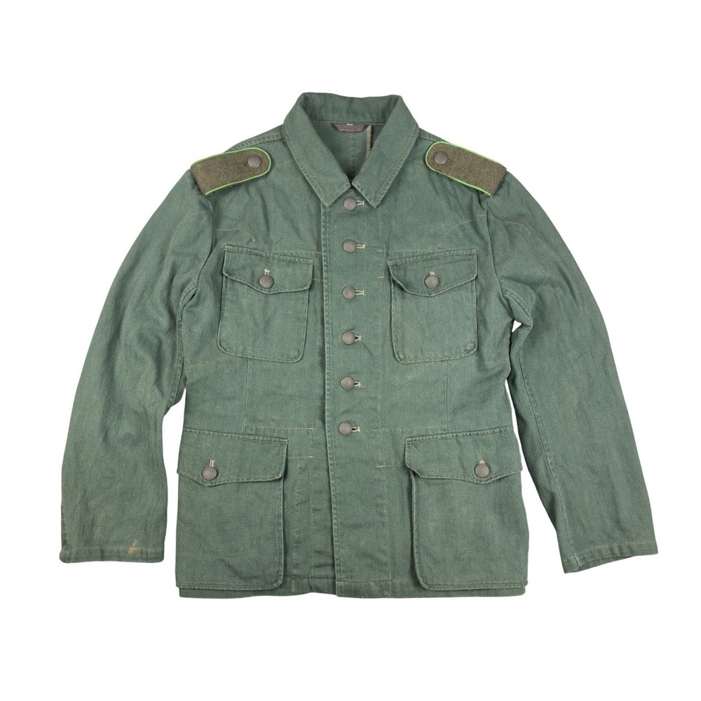 Vtg 1940s WW2 German Army Drillich HBT Tunic Jacket Mens Small Green Militaria